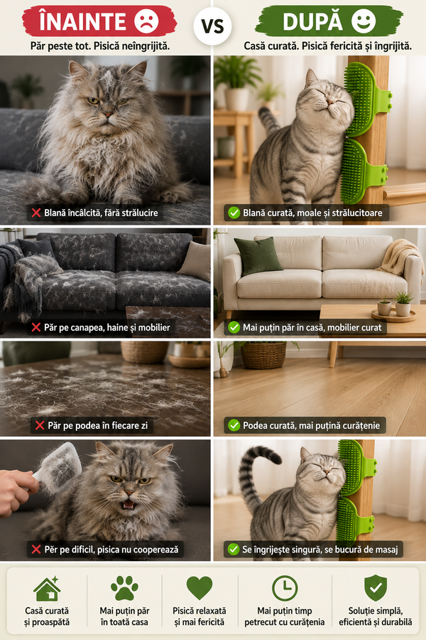 🐱 Perie de Masaj & Îngrijire pentru Pisici – Fără Păr Împrăștiat în Toată Casa!