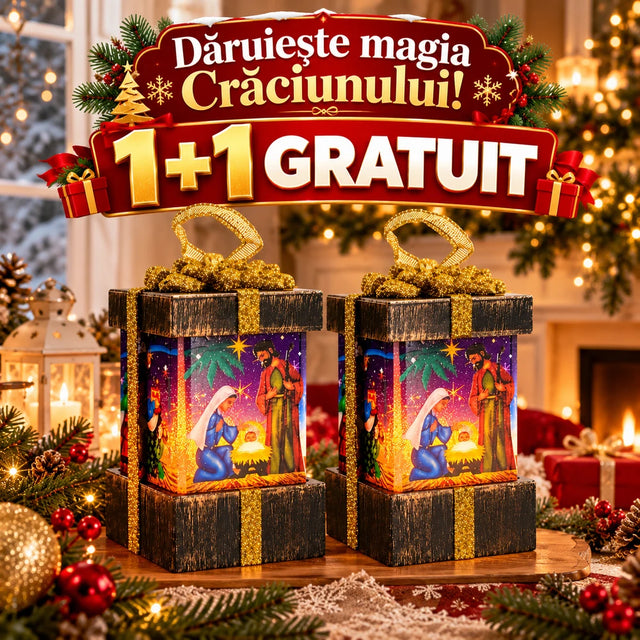 1+1 GRATUIT Felinar LED de Crăciun – Magia Nașterii Domnului ⭐
