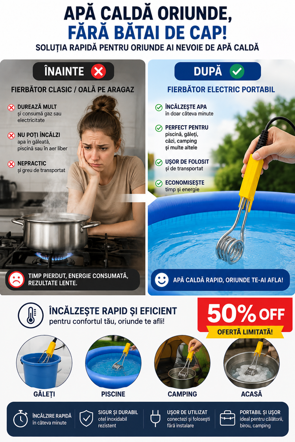 Fierbător Electric Portabil 500W – Apă Caldă Rapid, Oriunde Ai Nevoie