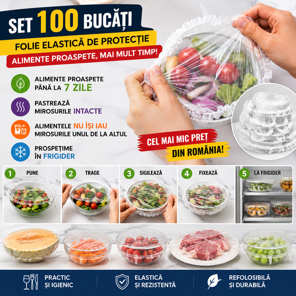 Set 100 BUC. Folie de protectie elastica pentru alimente proaspete