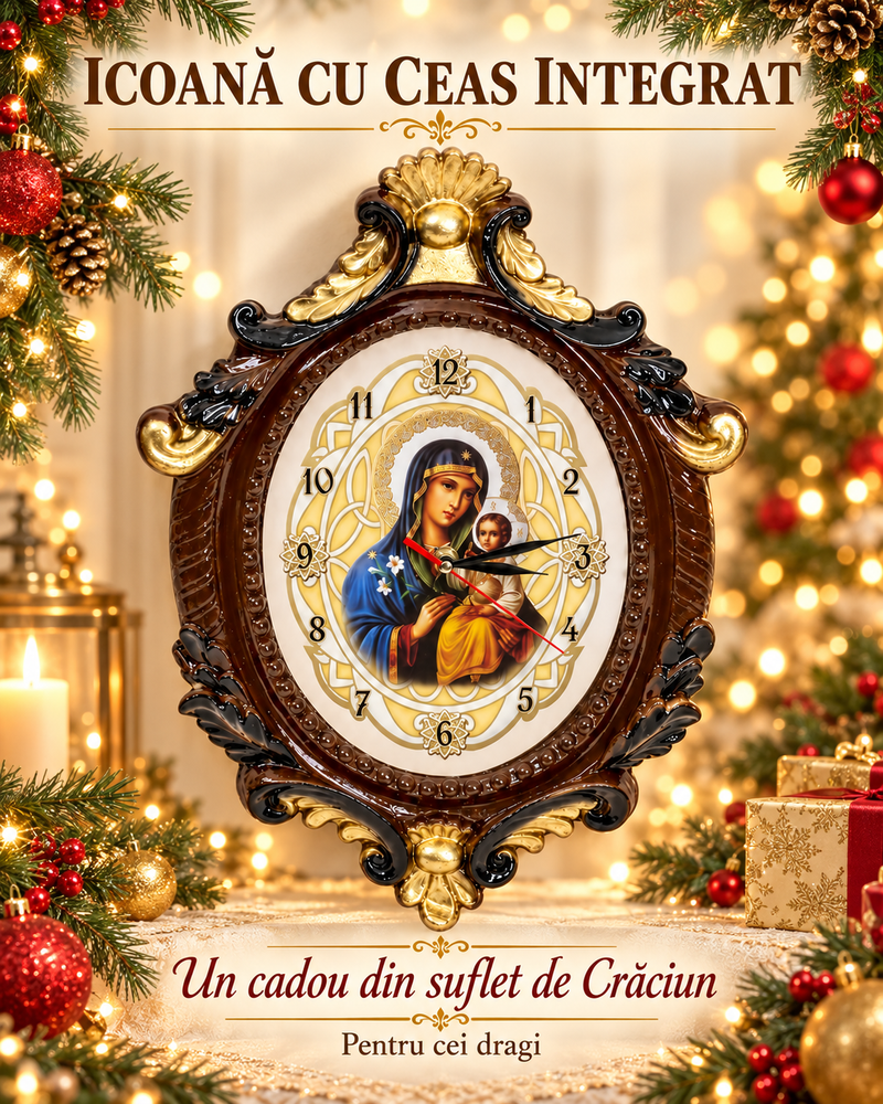 ⛪ Icoana de perete MAICA DOMNULUI cu ceas integrat