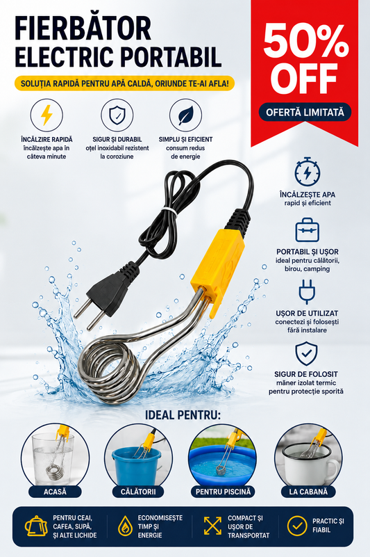 Fierbător Electric Portabil 500W – Apă Caldă Rapid, Oriunde Ai Nevoie
